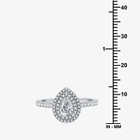 Signature By Modern Bride (H-I / I1) Womens 1 CT. T.W. Lab Grown White Diamond 10K Gold Pear Side Stone Halo Engagement Ring