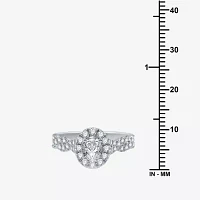 Signature By Modern Bride (H-I / I1) Womens 1 1/4 CT. T.W. Lab Grown White Diamond 10K Gold Oval Side Stone Halo Engagement Ring