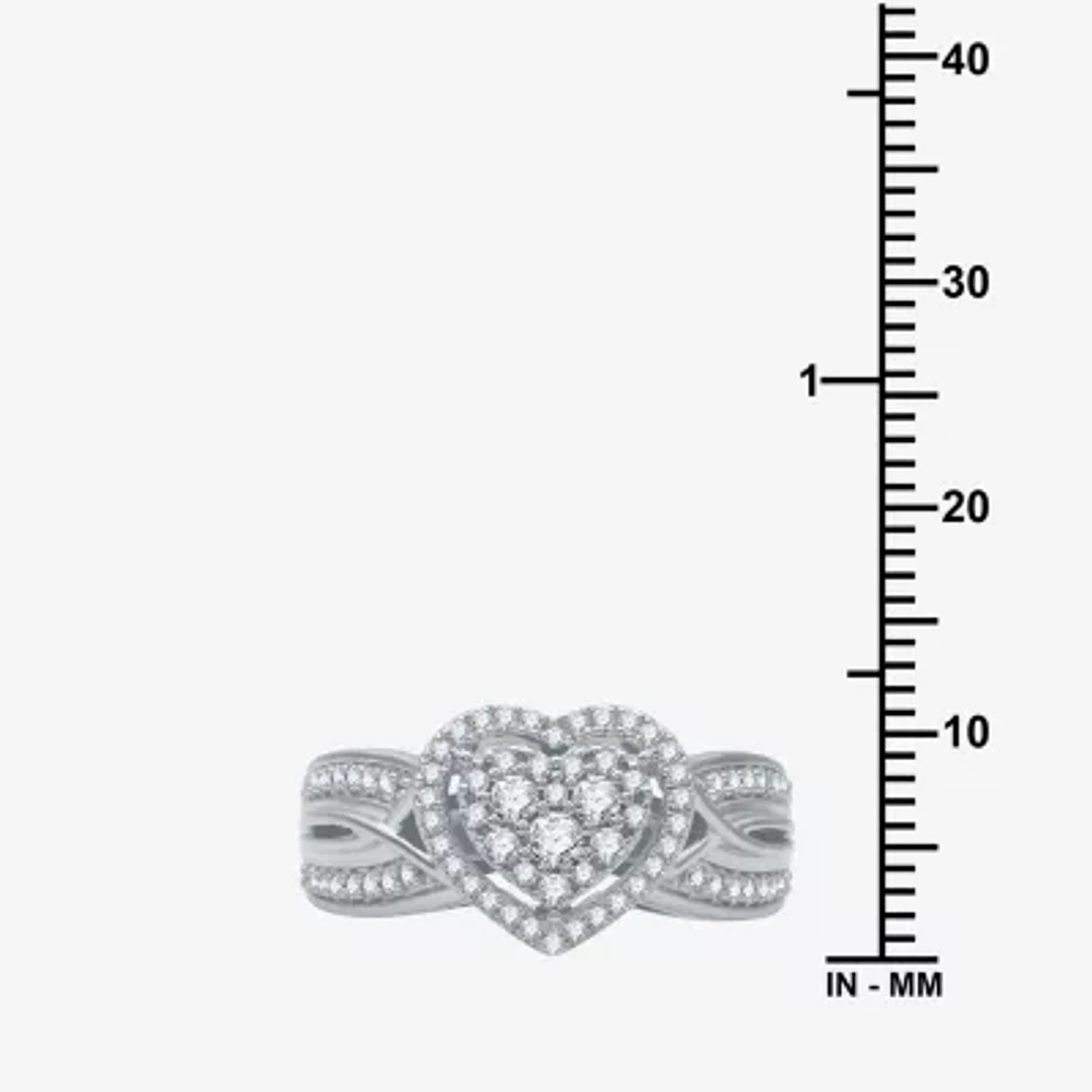 I Said Yes (H-I / I1) Womens 1/2 CT. T.W. Lab Grown White Diamond Sterling Silver Heart Side Stone Halo Engagement Ring