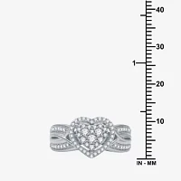 I Said Yes (H-I / I1) Womens 1/2 CT. T.W. Lab Grown White Diamond Sterling Silver Heart Side Stone Halo Engagement Ring