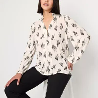 52seven Womens Y Neck Long Sleeve Blouse
