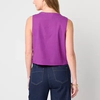 Liz Claiborne Womens Crew Neck Sleeveless Blouse
