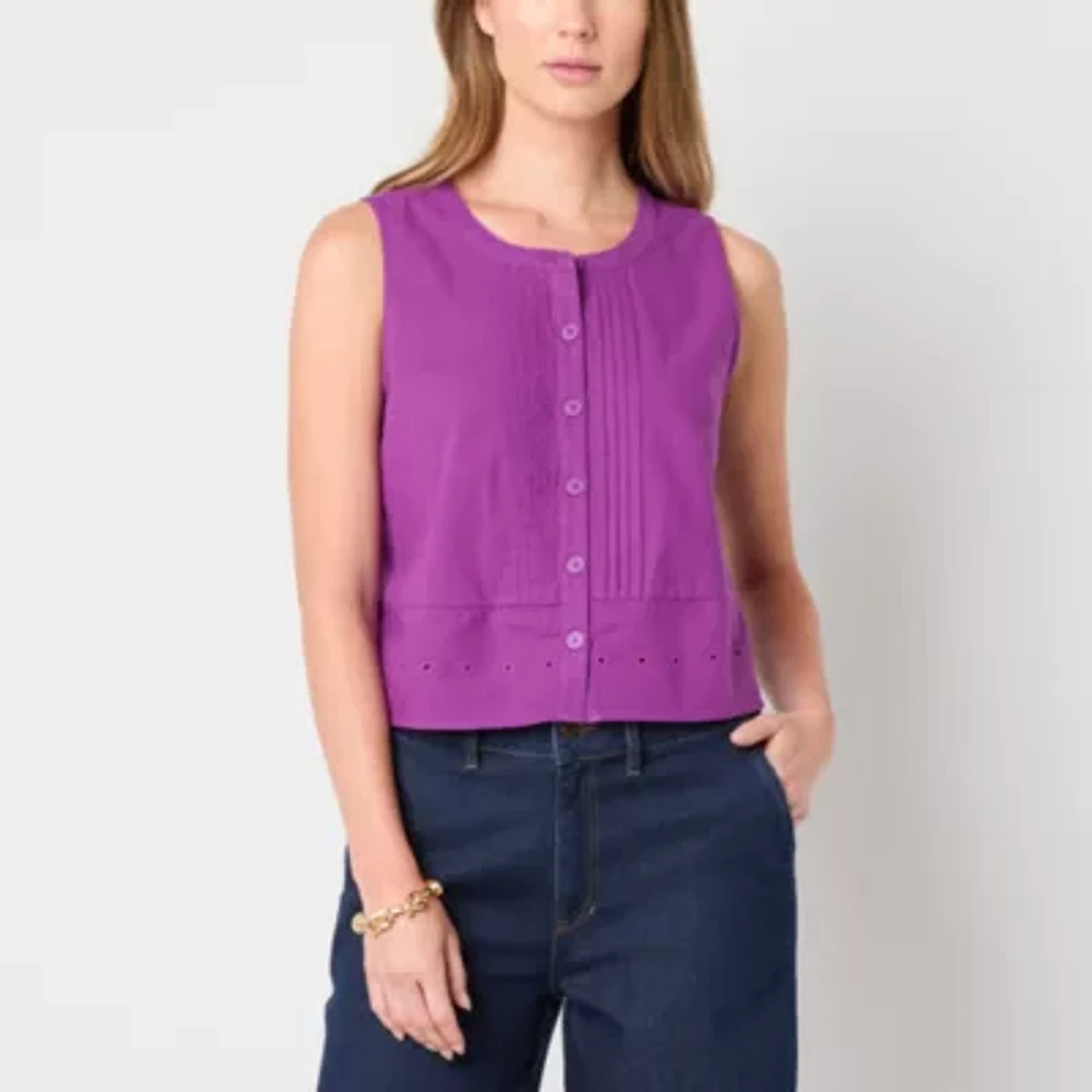 Liz Claiborne Womens Crew Neck Sleeveless Blouse