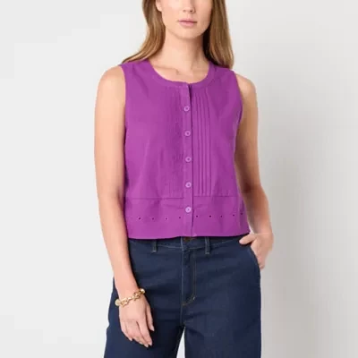 Liz Claiborne Womens Crew Neck Sleeveless Blouse