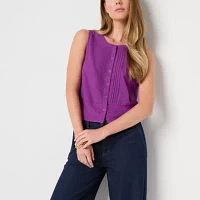 Liz Claiborne Womens Crew Neck Sleeveless Blouse