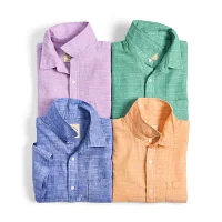 St. John's Bay Linen Blend Mens Classic Fit Short Sleeve Button-Down Shirt