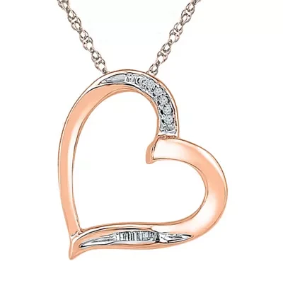 Womens Diamond Accent Natural White Diamond 10K Gold Heart Pendant Necklaces