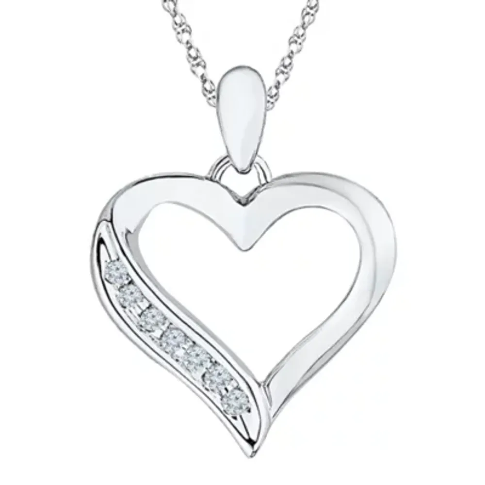 Diamond-Accent 10K White Gold Heart Pendant Necklace