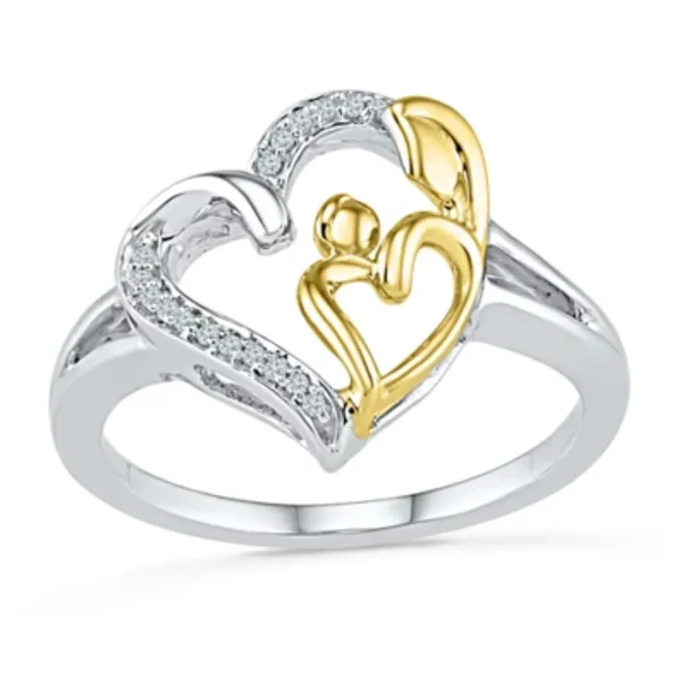 Womens Diamond Accent Natural White 10K Gold Over Silver Heart Cocktail Ring