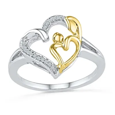 Womens Diamond Accent Natural White 10K Gold Over Silver Heart Cocktail Ring