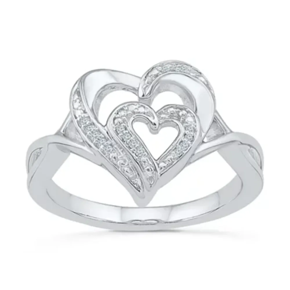 Womens Diamond Accent Natural White Sterling Silver Heart Cocktail Ring