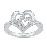 Womens Diamond Accent Natural White Sterling Silver Heart Cocktail Ring