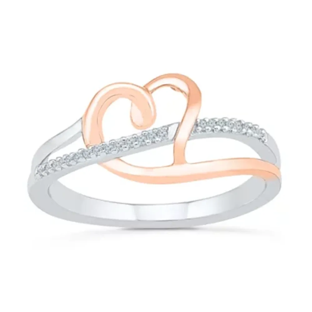 Womens Diamond Accent Natural White 10K Gold Over Silver Heart Cocktail Ring