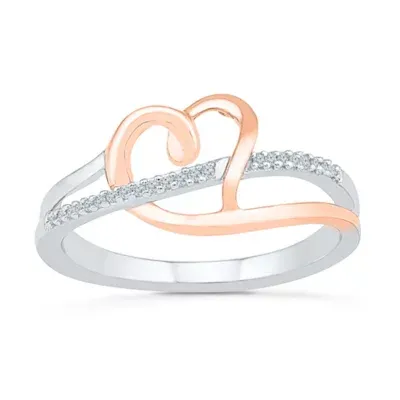 Womens Diamond Accent Natural White 10K Gold Over Silver Heart Cocktail Ring