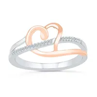 Womens Diamond Accent Natural White 10K Gold Over Silver Heart Cocktail Ring