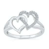 Womens 1/ CT. T.W. Natural White Diamond Sterling Silver Heart Cocktail Ring