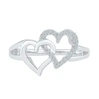 Womens 1/10 CT. T.W. Natural White Diamond Sterling Silver Heart Cocktail Ring