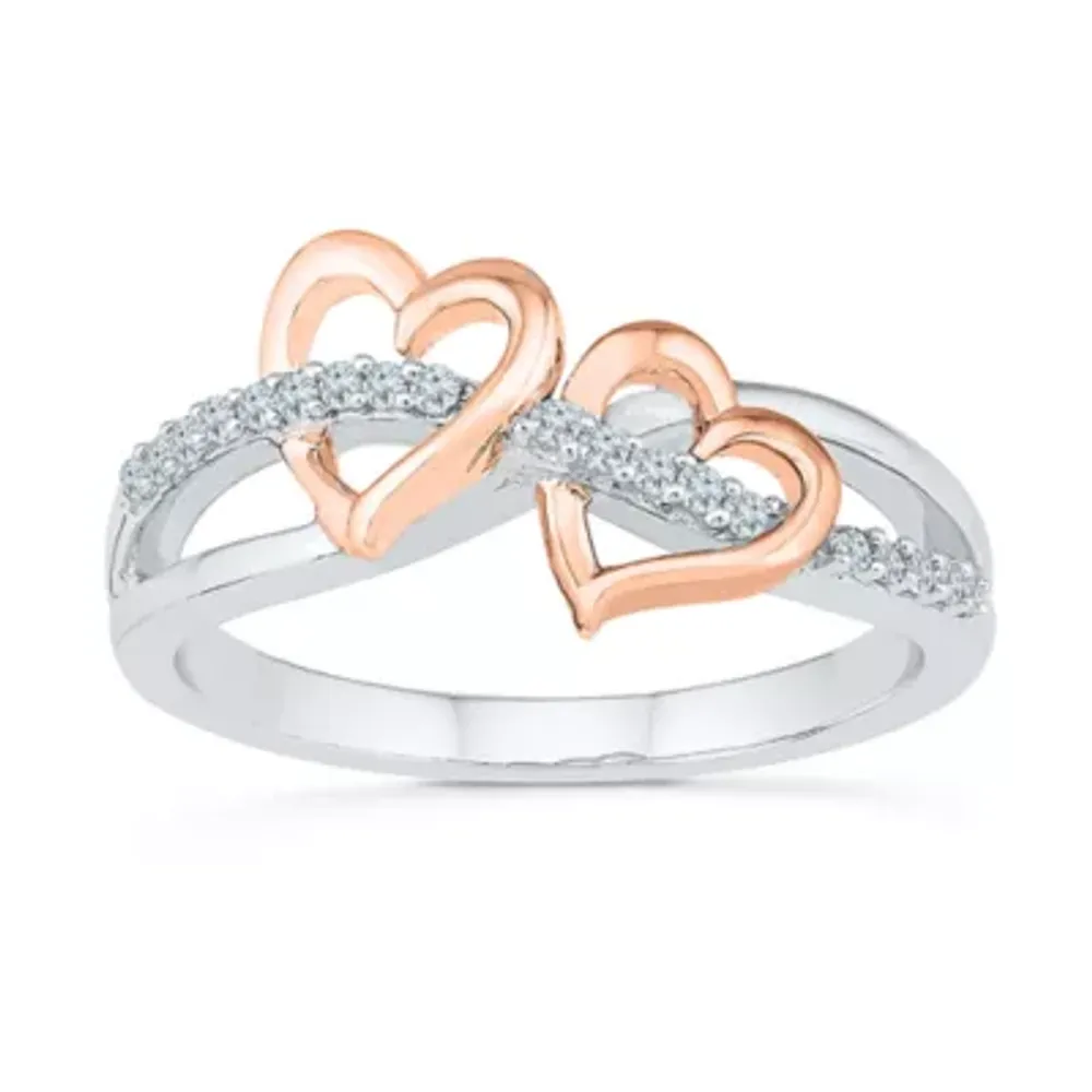 Womens 1/8 CT. T.W. Natural White Diamond 10K Gold Over Silver Heart Cocktail Ring