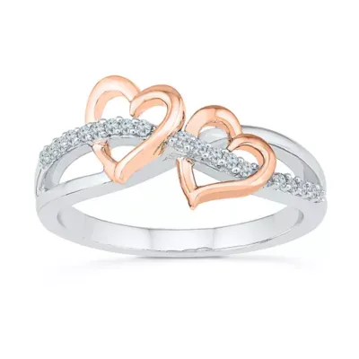 Womens 1/8 CT. T.W. Natural White Diamond 10K Gold Over Silver Heart Cocktail Ring