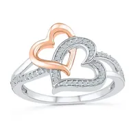 Womens 1/6 CT. T.W. Natural White Diamond 10K Gold Over Silver Heart Cocktail Ring