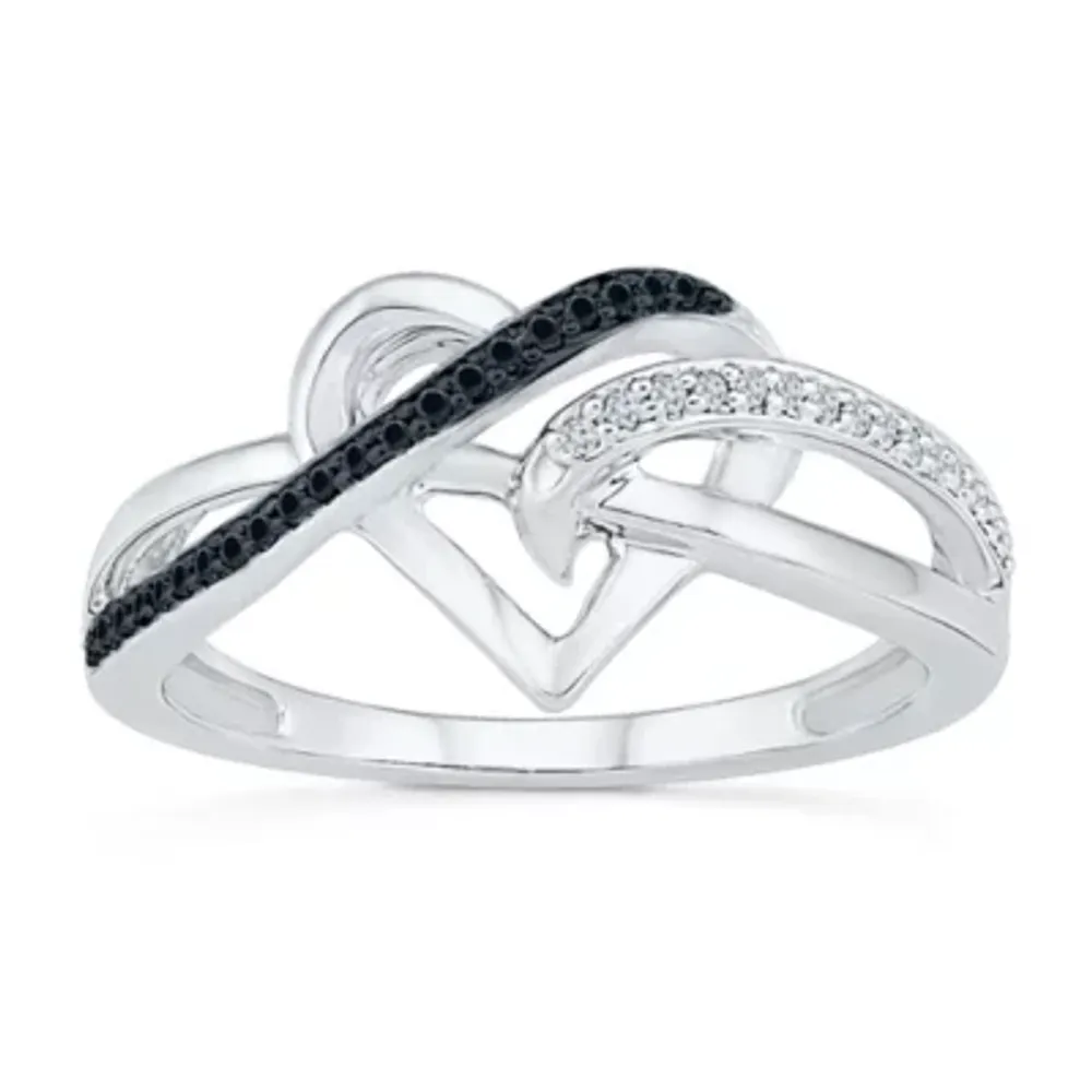 Womens 1/8 CT.T.W. Natural White and Color Enhanced Black Diamond Sterling SIlver Cocktail Ring