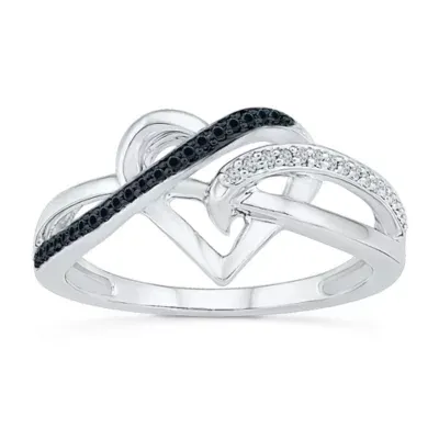 Womens 1/8 CT.T.W. Natural White and Color Enhanced Black Diamond Sterling SIlver Cocktail Ring