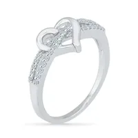 Womens 1/6 CT. T.W. Natural White Diamond Sterling Silver Heart Cocktail Ring