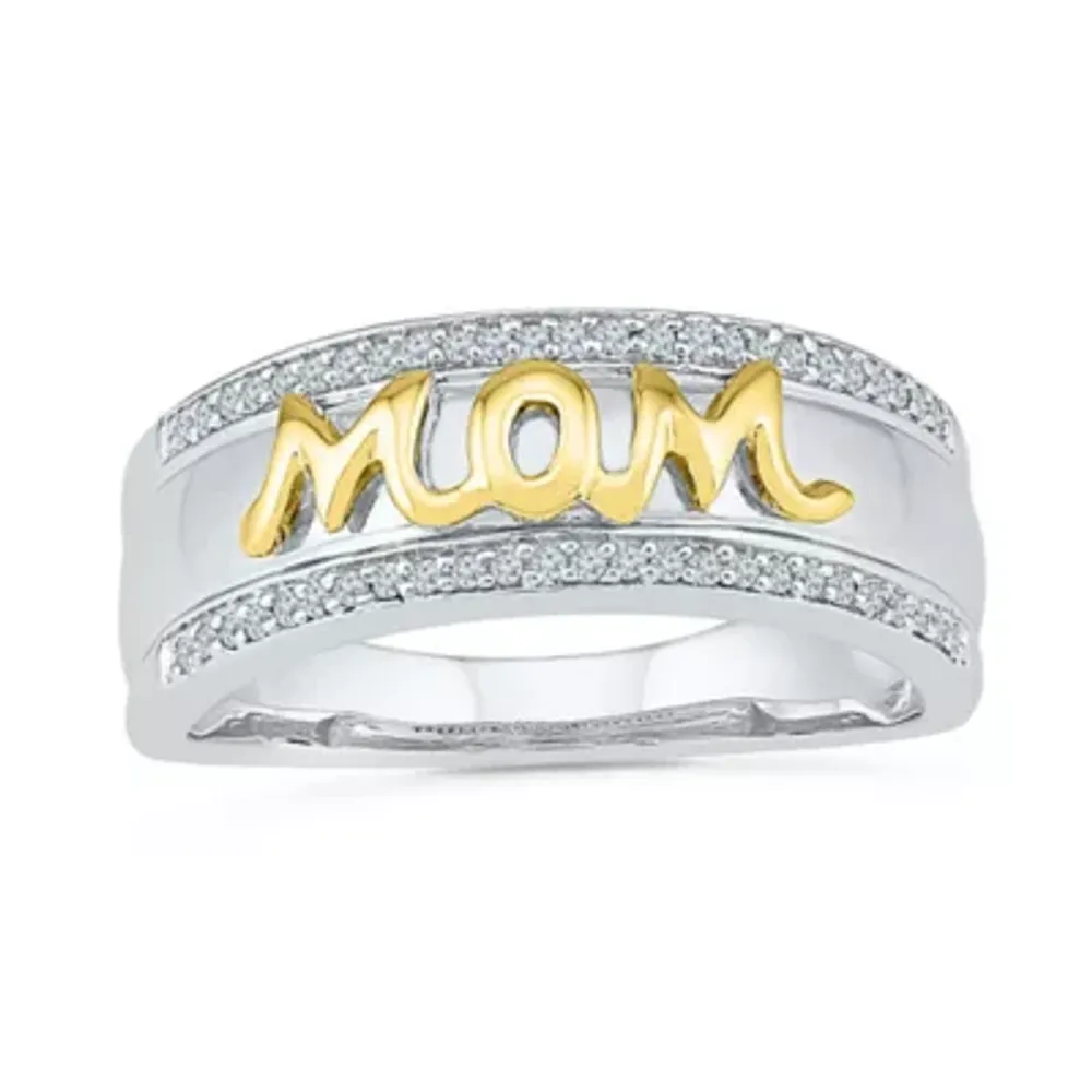 "Mom" 2MM 1/6 CT. T.W. Natural White Diamond 10K Gold Over Silver Band