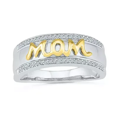 "Mom" 2MM 1/6 CT. T.W. Natural White Diamond 10K Gold Over Silver Band