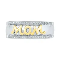 "Mom" 2MM 1/6 CT. T.W. Natural White Diamond 10K Gold Over Silver Band