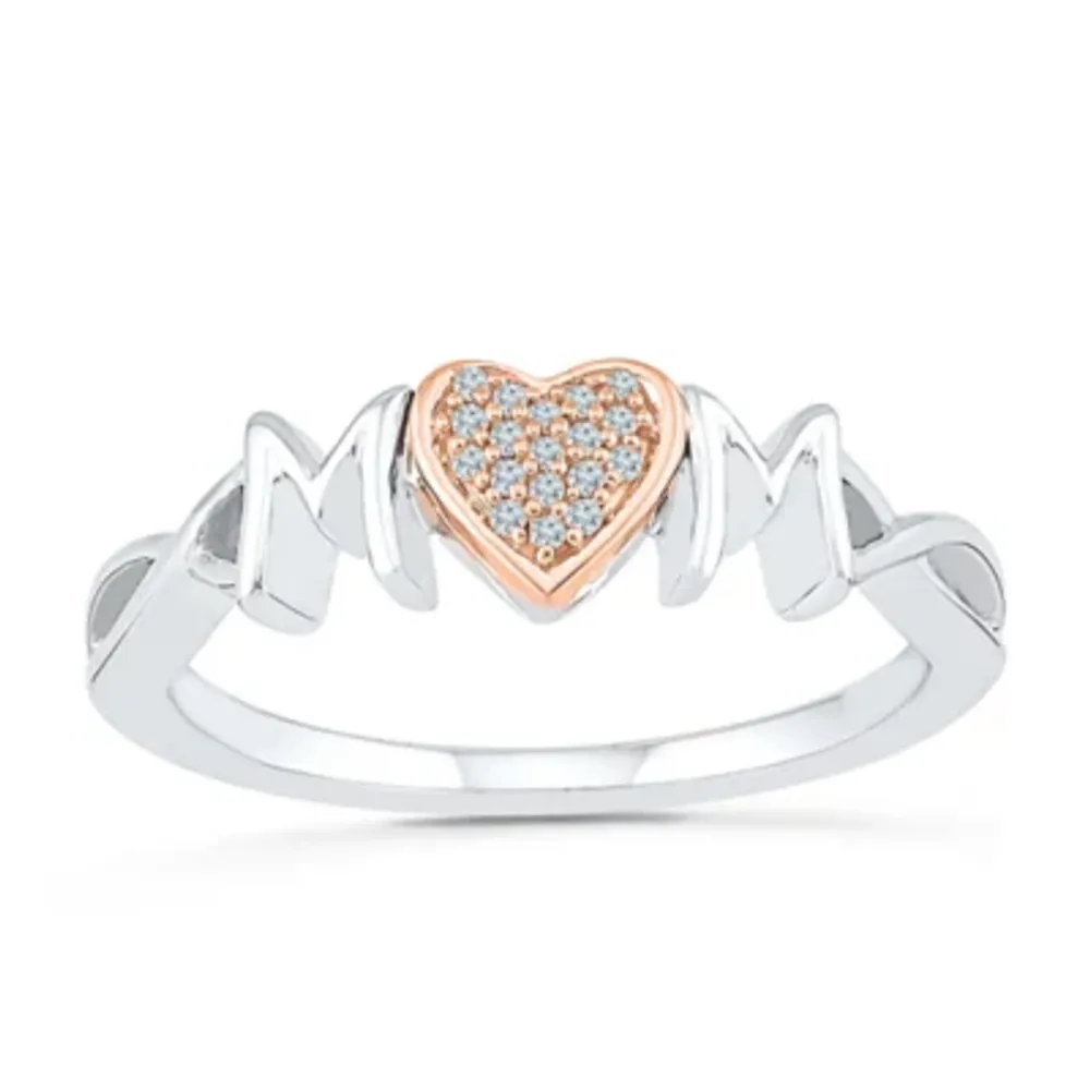 "Mom" Womens Diamond Accent Natural White 10K Gold Over Silver Cocktail Ring