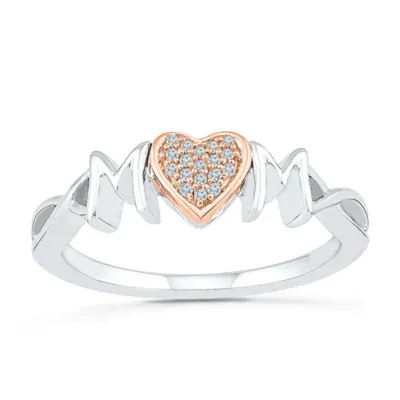 "Mom" Womens Diamond Accent Natural White 10K Gold Over Silver Cocktail Ring