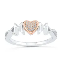 "Mom" Womens Diamond Accent Natural White 10K Gold Over Silver Cocktail Ring