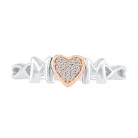 "Mom" Womens Diamond Accent Natural White 10K Gold Over Silver Cocktail Ring