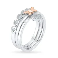 Womens 1/10 CT. T.W. Natural White Diamond 10K Gold Over Silver Butterfly Heart Ring Sets