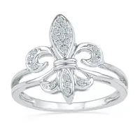 Womens 1/8 CT. T.W. Natural White Diamond Sterling Silver Fleur De Lis Cocktail Ring