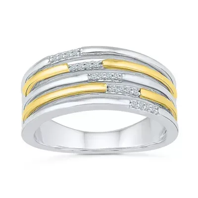 2MM Diamond Accent Natural White 10K Gold Over Silver Band