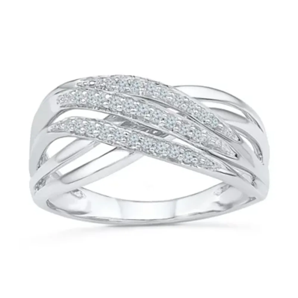 2MM 1/8 CT. T.W. Natural White Diamond Sterling Silver Crossover Band