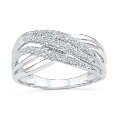 2MM 1/8 CT. T.W. Natural White Diamond Sterling Silver Crossover Band