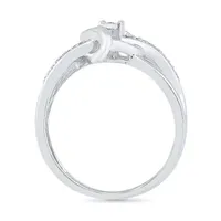 Womens Diamond Accent Mined White Sterling Silver Heart Crossover Cocktail Ring