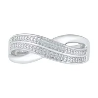 2MM Diamond Accent Natural White Sterling Silver Crossover Band