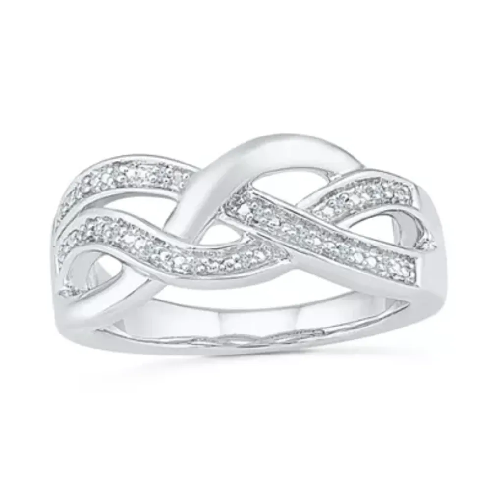 Womens Diamond Accent Natural White Sterling Silver Crossover Cocktail Ring