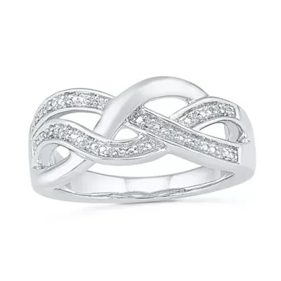 Womens Diamond Accent Natural White Sterling Silver Crossover Cocktail Ring