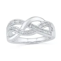 Womens Diamond Accent Natural White Sterling Silver Crossover Cocktail Ring