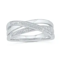 2MM Diamond Accent Natural White Sterling Silver Crossover Band