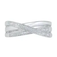 2MM Diamond Accent Natural White Sterling Silver Crossover Band