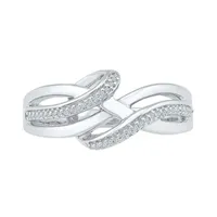 Womens 1/10 CT. T.W. Natural White Diamond Sterling Silver Crossover Cocktail Ring