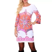 White Mark Womens 3/4 Sleeve Paisley Sheath Dress