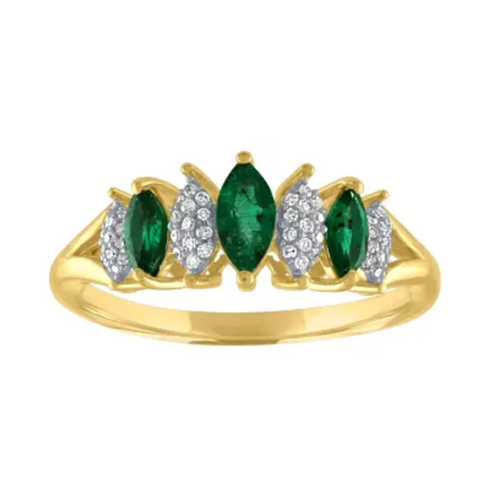 Womens 1/10 CT. T.W. Genuine Green Emerald 10K Gold Cocktail Ring