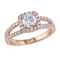 Womens 1 CT. T.W. Mined White Diamond 14K Rose Gold Halo Engagement Ring